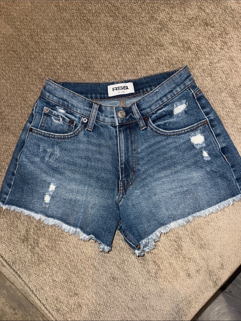ASOS Dark Blue Distressed Frayed Hem Denim Shorts